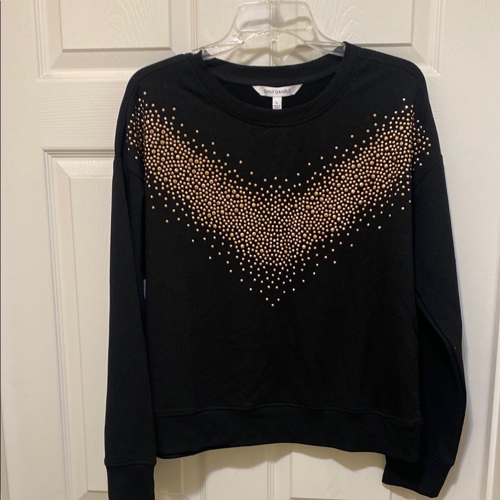 Black Sweatshirt with Gold Studded Design